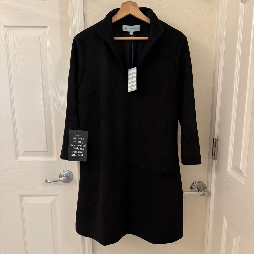 Tuckernuck Women's Black Faux Suede Clifton Dress sz L A-Line Shift Mini NWT